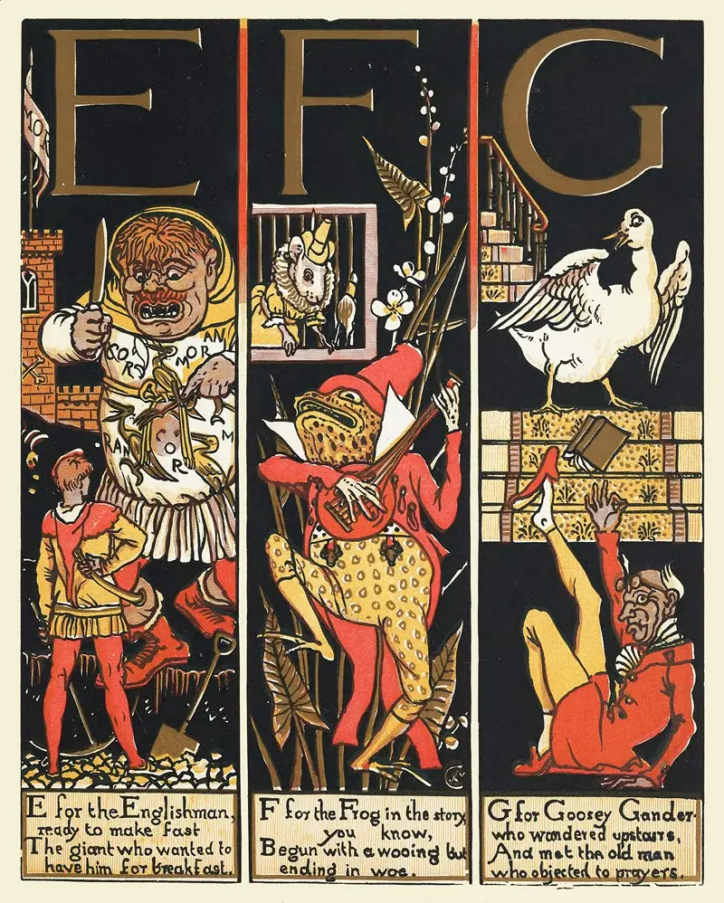 Walter Crane's 'The Absurd A.B.C Pl 2' is a whimsical illustration showcasing playful characters.