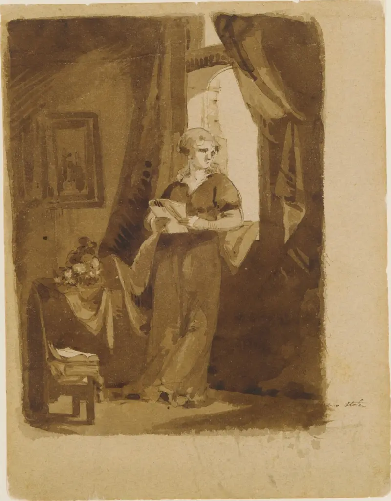 A woman gazes out from a window, captured in a moment of contemplation.