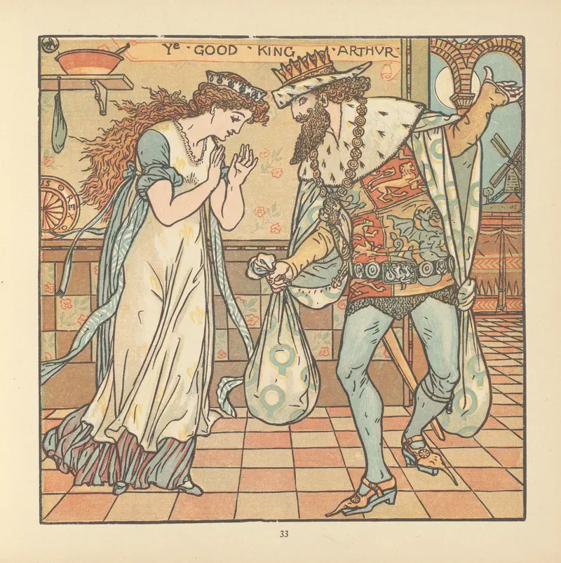 Walter Crane's 'King Arthur' depicts the legendary figure in a vibrant, detailed scene.