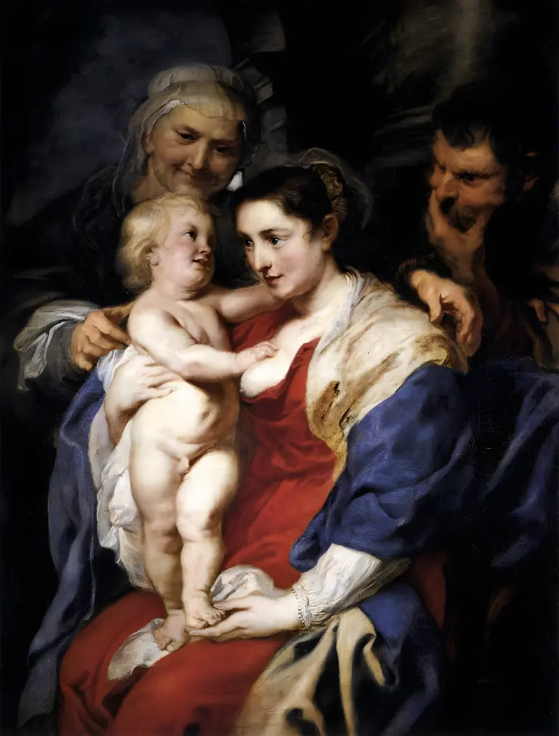 The Holy Family with Saint Anne by Peter Paul Rubens depicts a tender family moment.