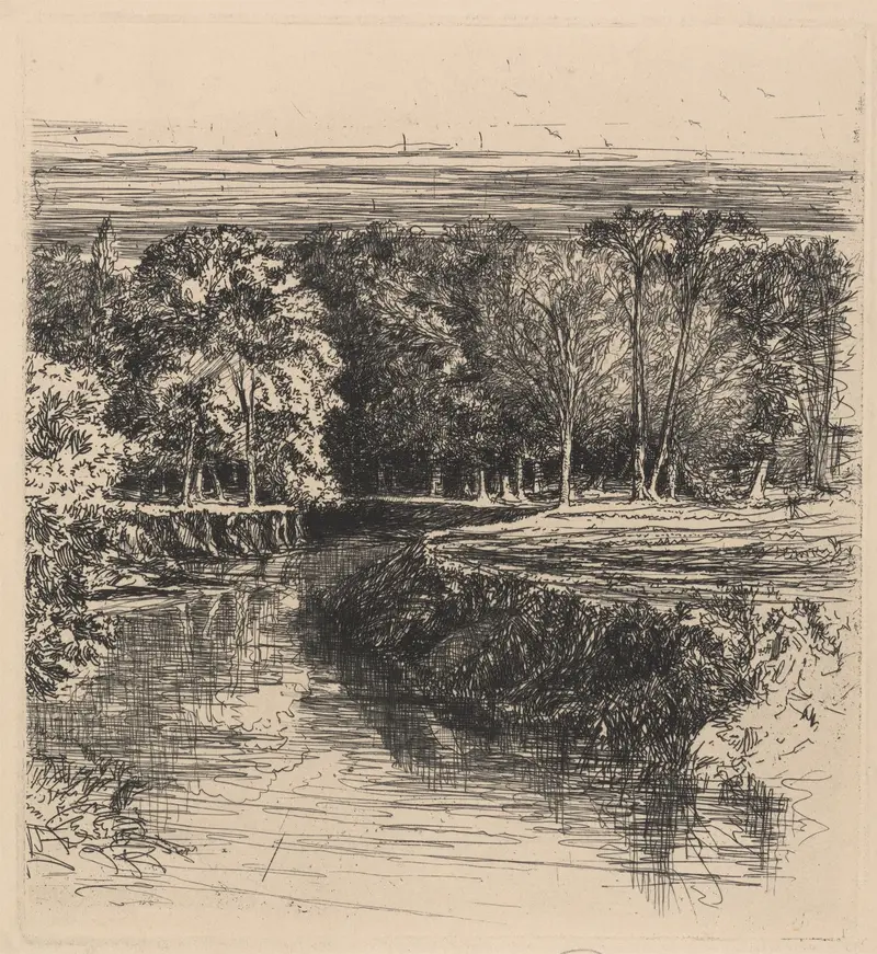 Dundrum River by Francis Seymour Haden, etching depicting a tranquil river landscape