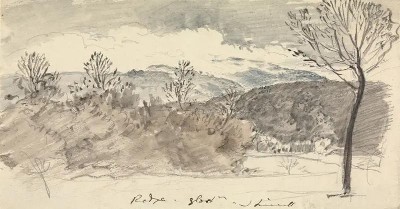A tranquil landscape depicting the rolling hills of Gloucestershire with a distant farmhouse.