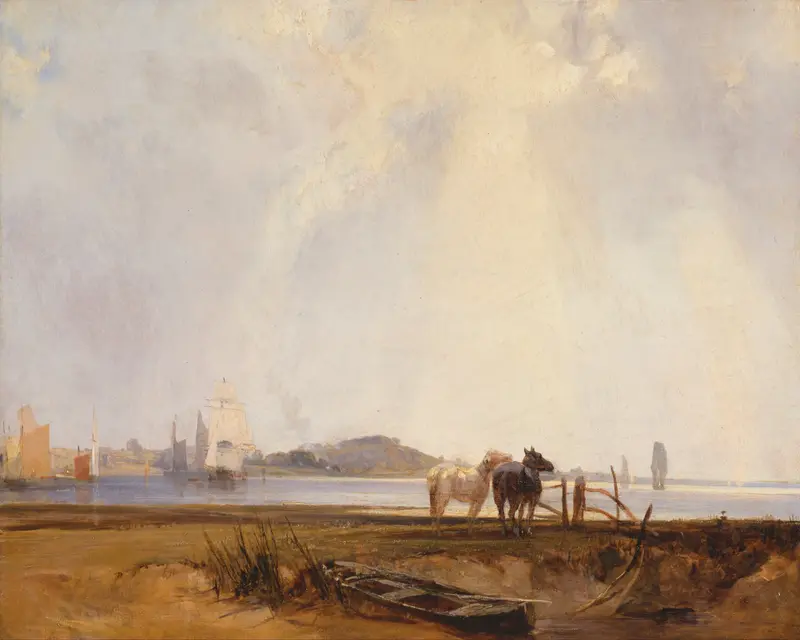 Landscape with a river and gentle hills, oil painting by Richard Parkes Bonington