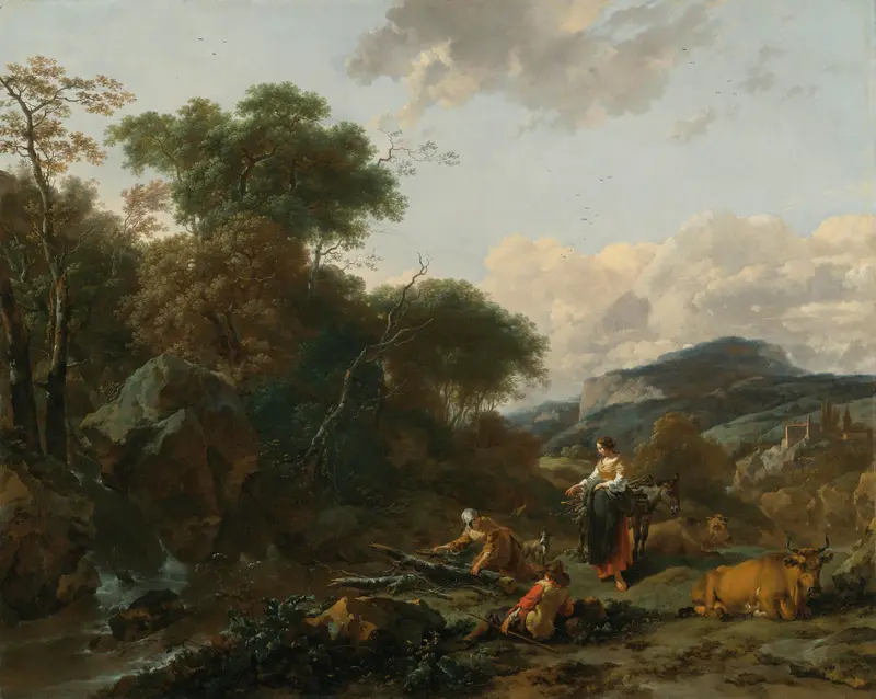 Landscape with figures, oil on canvas by Nicolaes Pietersz Berchem