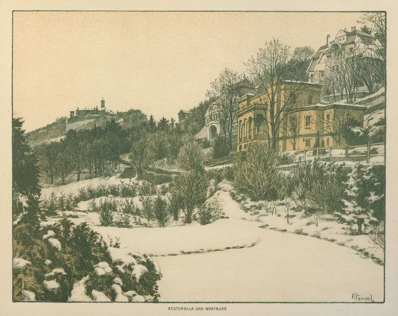 Reutervilla und Wartburg by Friedrich Fennel, oil on canvas depicting a nostalgic landscape.