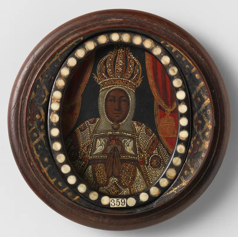 Baroque metal sculpture of the Black Madonna with child, unknown artist