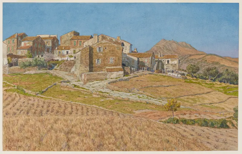 Watercolor by Henri Rivière depicting a landscape of Puig del Mas, Banyuls.