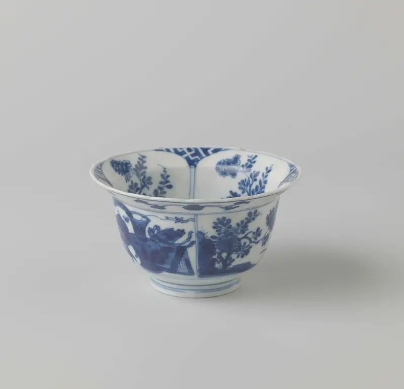 Ceramic bowl with flowering plants and auspicious objects by unknown artist
