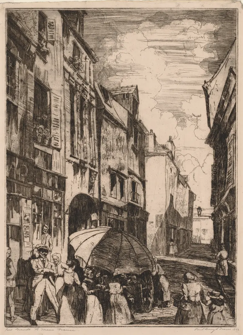 Rue Grande, Le Mans, France by Paul B. Travis, oil painting depicting cobblestones and light.
