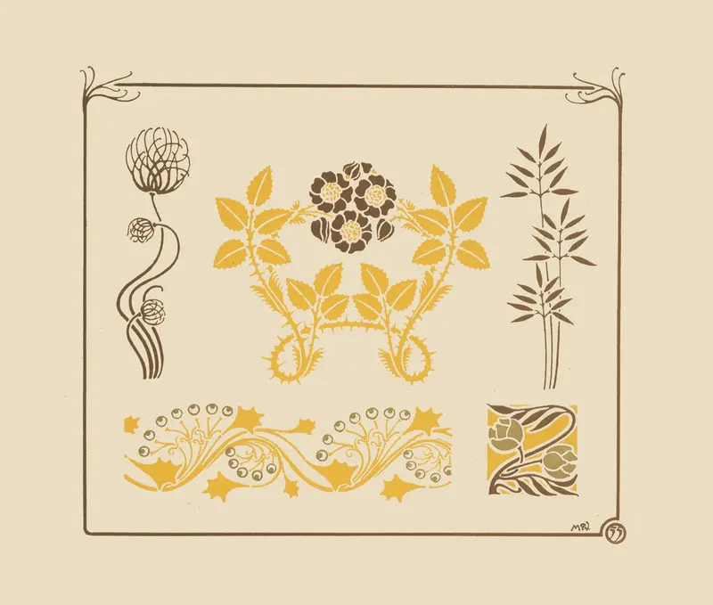 Abstract design featuring floral motifs and thorns by Maurice Pillard Verneuil, unknown medium
