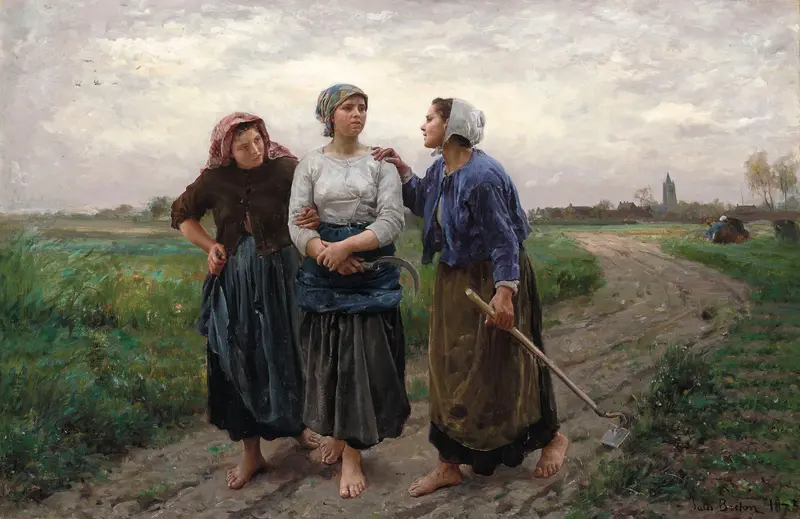 A painting depicting two women in a rural setting, showcasing the beauty of friendship.