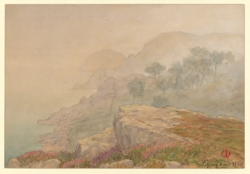 Loguivy, lithograph by Henri Rivière, depicting a tumultuous sea under a brooding sky.