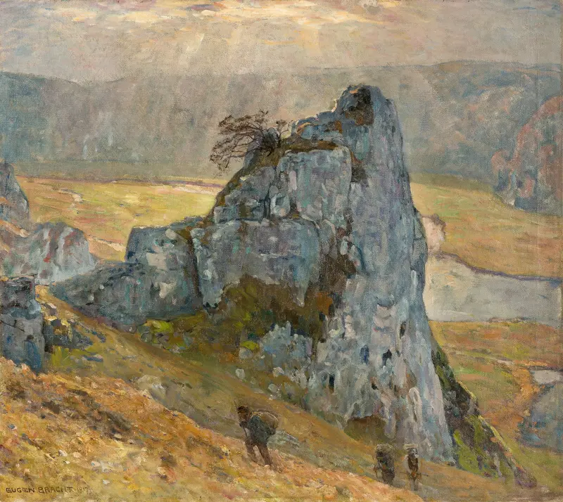 Landscape oil painting by Eugen Bracht showing a chaotic pathway through nature