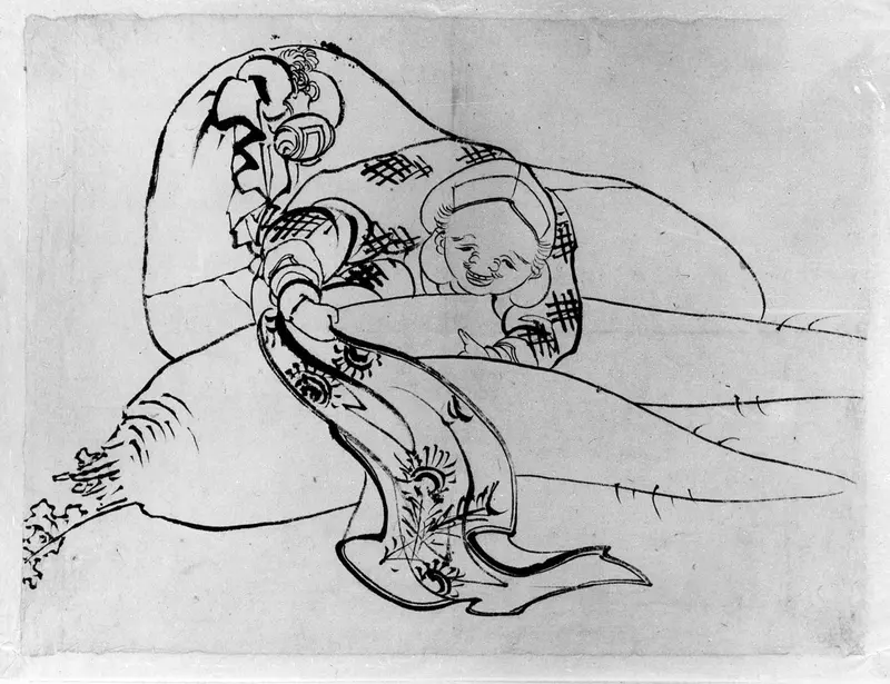 Daikoku, the God of Luck, joyfully holds a radish, symbolizing prosperity.