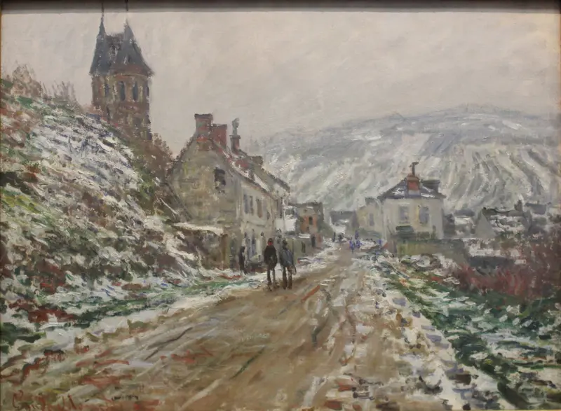 Village Street, Vétheuil by Claude Monet, oil on canvas showing a tranquil village scene.
