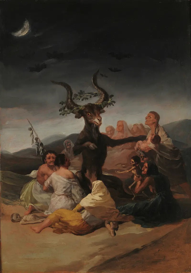 The Sabbath of Witches by Francisco de Goya, oil on canvas depicting a dark ritual with a goat.