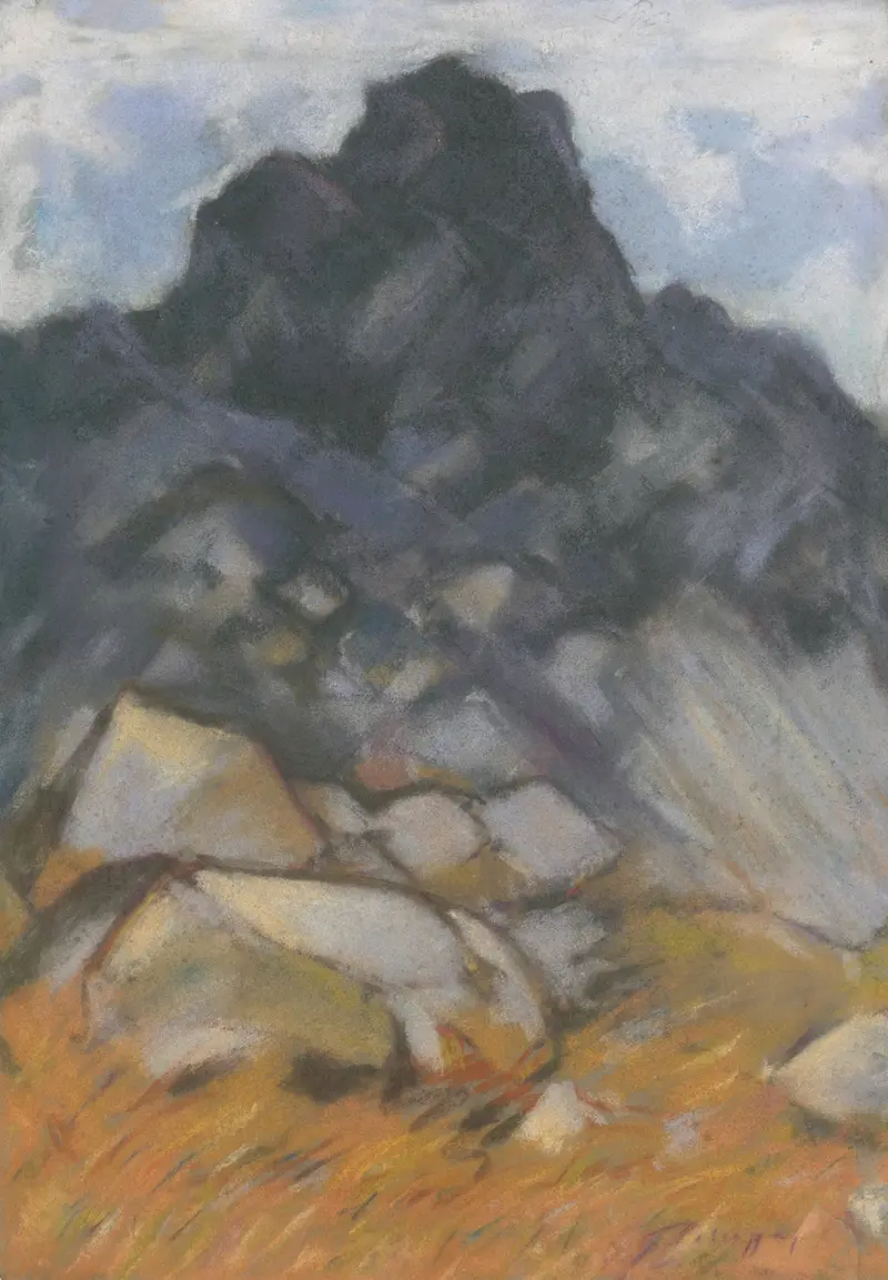 Rocky Summit by Zolo Palugyay, modernism, landscape with jagged rocks and muted earth tones