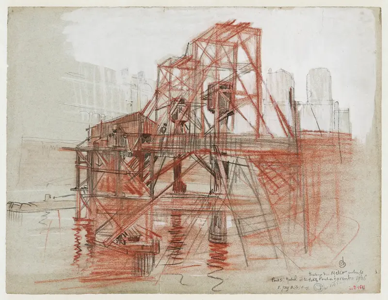 Genre scene depicting workers in the metro, watercolor on paper by Charles Jouas