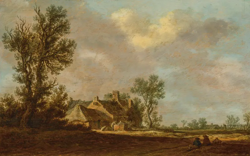 A farm in a wooded landscape, oil painting by Jan van Goyen