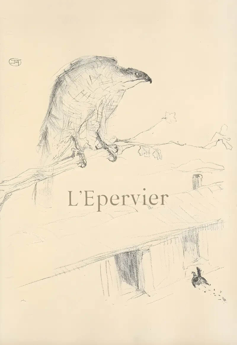 A portrait of a woman with a hawk, showcasing Toulouse-Lautrec's unique style.
