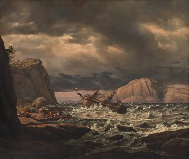 A shipwreck on the coast of Norway, oil on canvas by Johan Christian Dahl