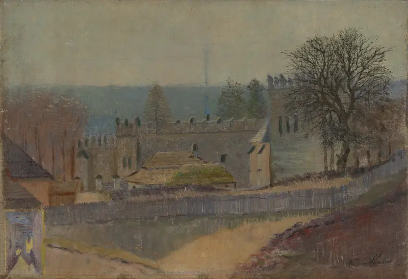 Landscape featuring trees and a river by Ferdinand Katona, Impressionism