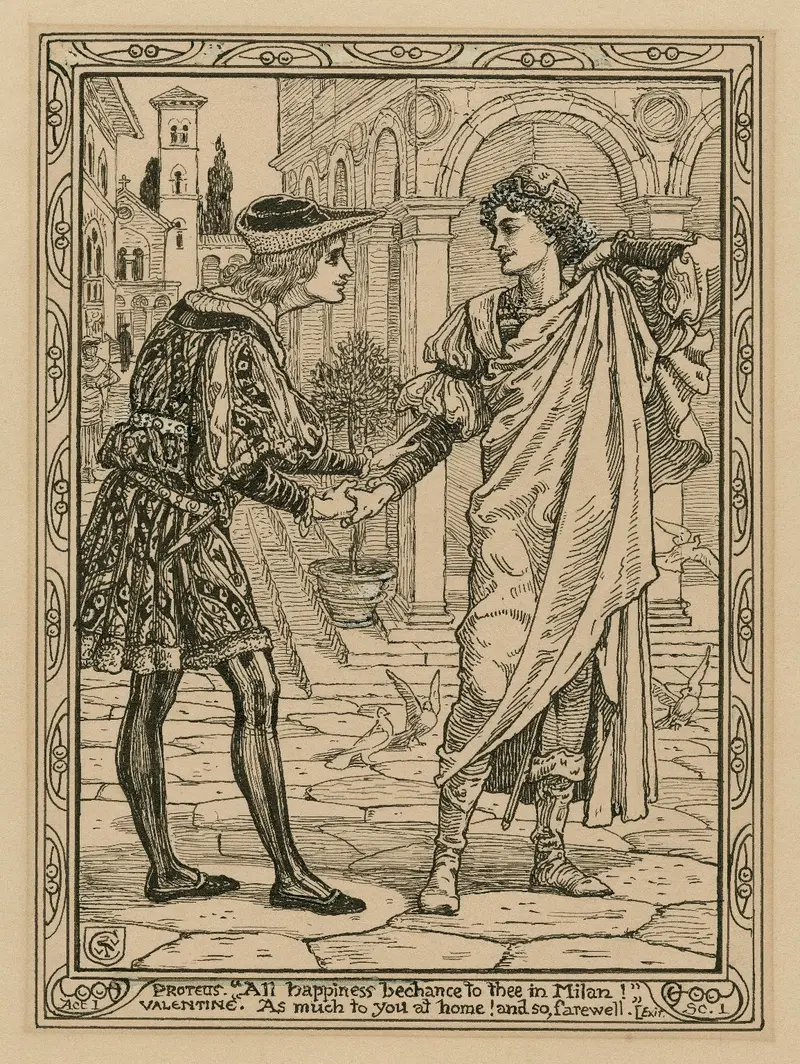 Walter Crane's painting depicts a scene from Shakespeare's 'Two Gentlemen of Verona'.