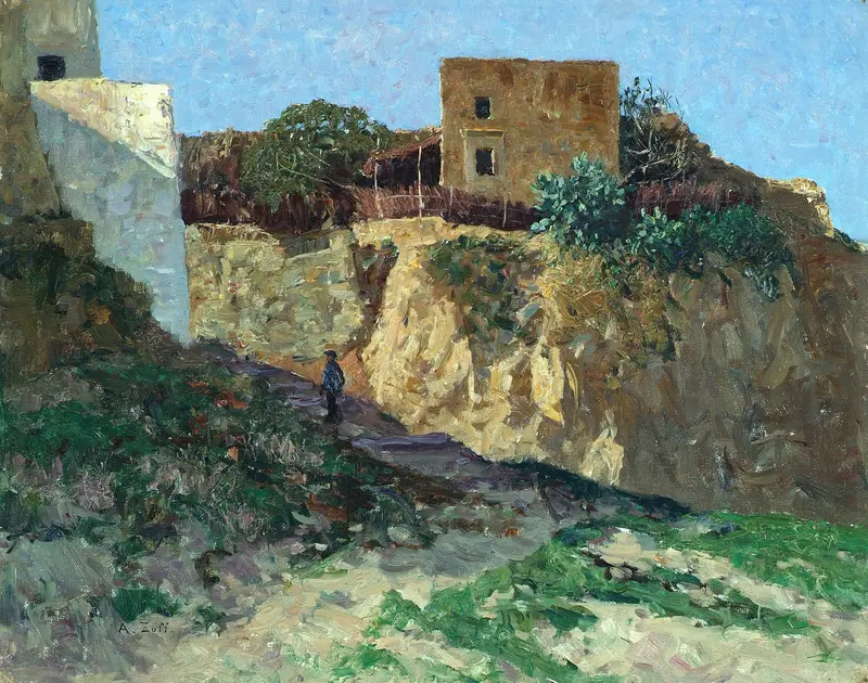Landscape of Forio d'Ischia by Alfred Zoff, oil on canvas