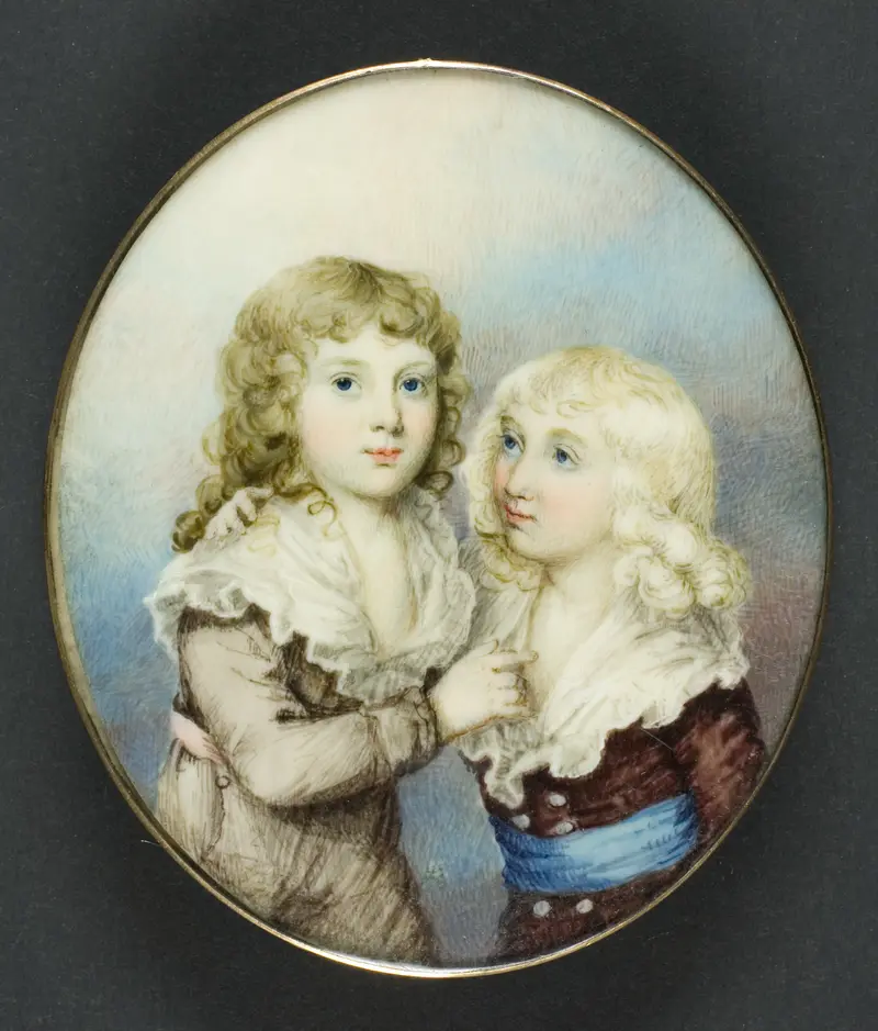 Portrait of Two Children by Henry Edridge, ivory medium, featuring soft expressions and natural light.