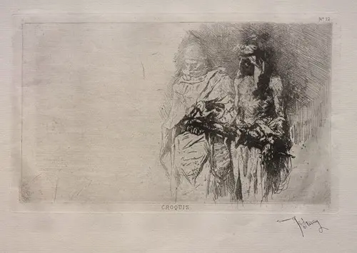 A sketch depicting two Arabian figures in traditional attire.