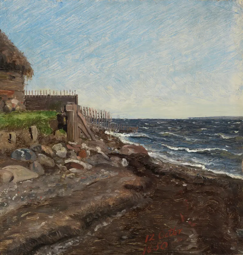 Marine study of the coast at Hellebæk by Jørgen Roed, oil painting