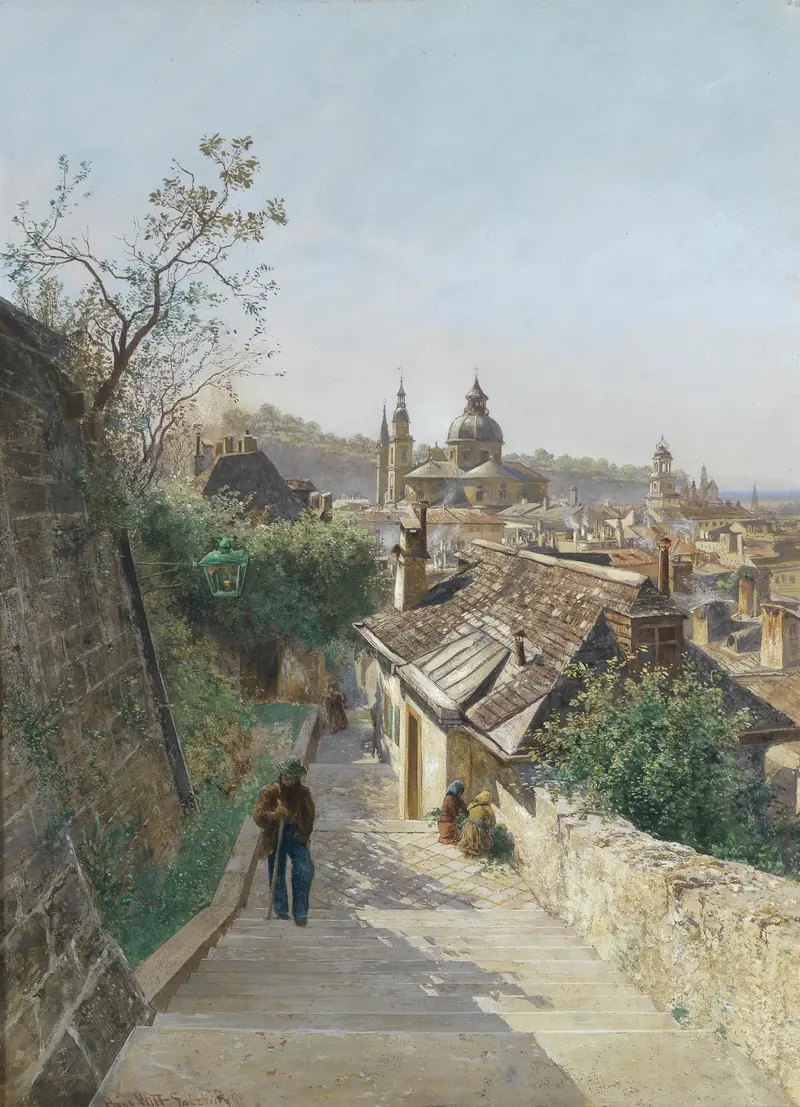 Landscape of Salzburg rooftops, oil painting by Hans Wilt