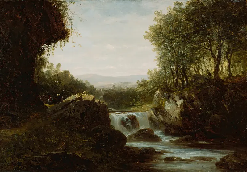 Landscape by John Frederick Kensett, oil painting depicting a lush path through nature.