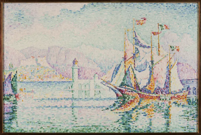 Marine scene at dawn, oil painting by Paul Signac