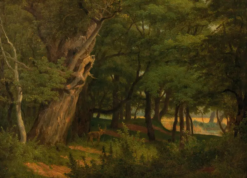 Landscape oil painting by Jakob Alt featuring hills and soft light.