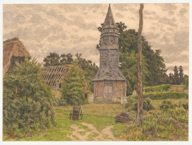 Bretteville lithograph by Henri Rivière showing a serene shoreline with gentle waves.