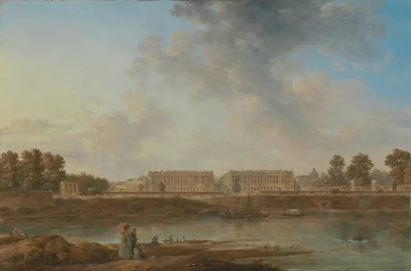 A View of Place Louis XV, oil on canvas by Alexandre-Jean Noël, showcasing elegant architecture in Paris.