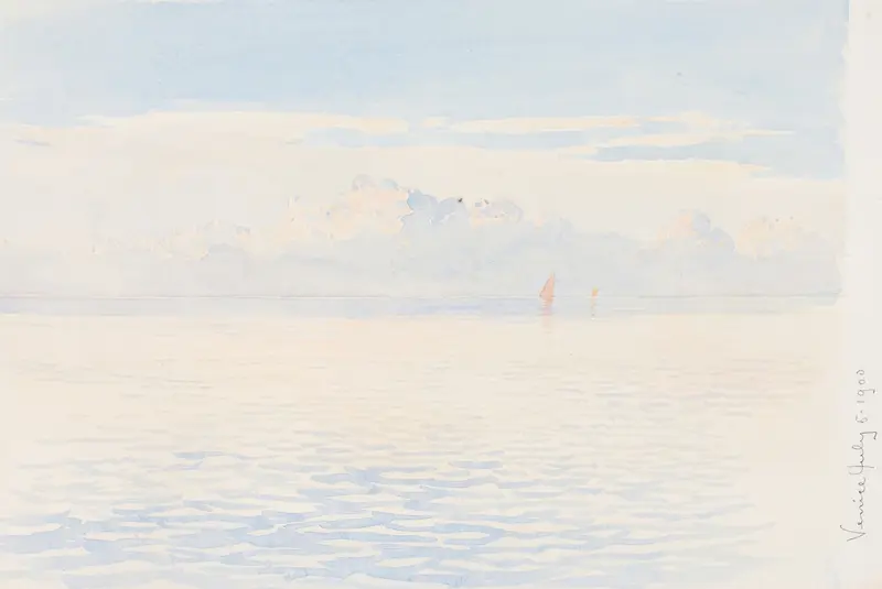 Venice II by George Elbert Burr, oil painting depicting water reflections and architecture.