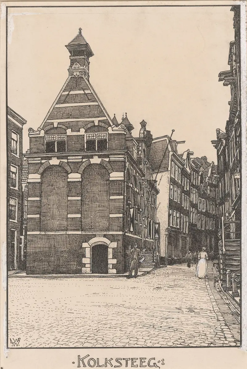 Landscape of Kolksteeg te Amsterdam by Willem Wenckebach, oil on canvas