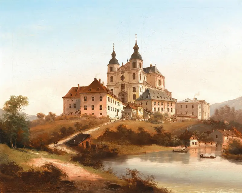 The Pilgrimage Church of Sonntagberg, oil painting by Johann Wilhelm Jankowsky