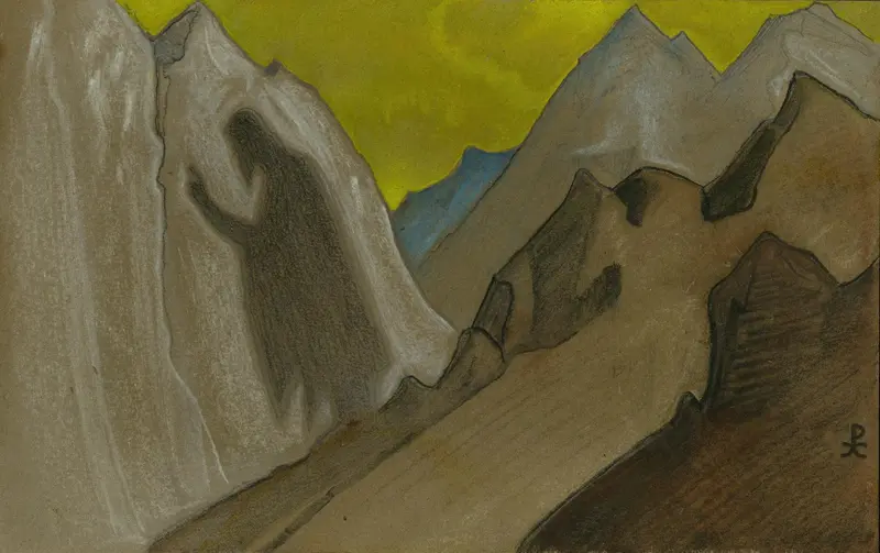 Landscape with a mountain and luminous sky, by Nicholas Roerich, medium unknown