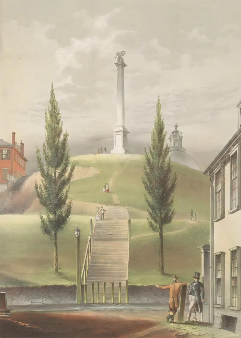 Landscape of Beacon Hill with rooftops and soft sky by John Rubens Smith, medium unknown