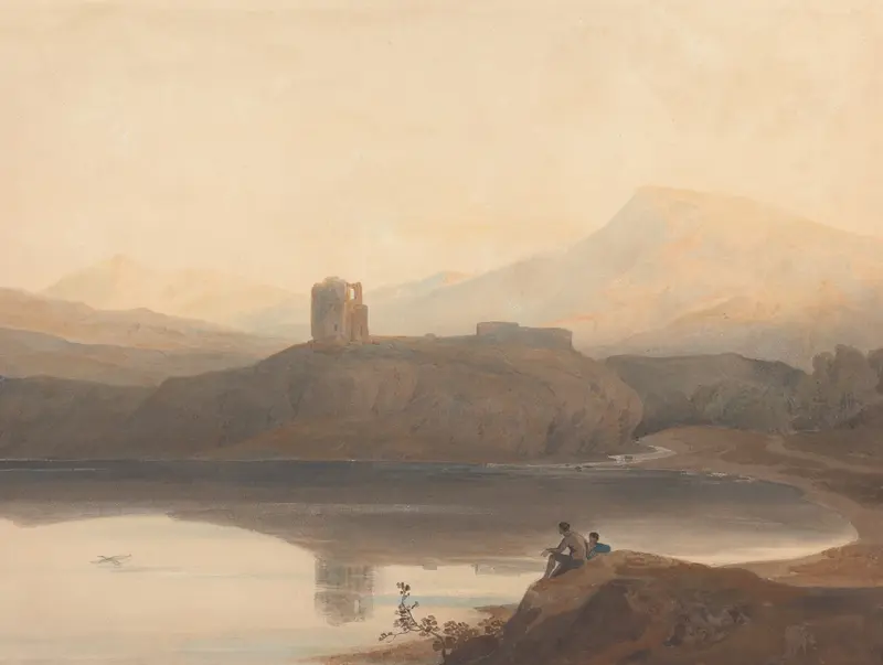 Llanberis Lake with Castle Dolbadern, watercolor on paper by John Varley