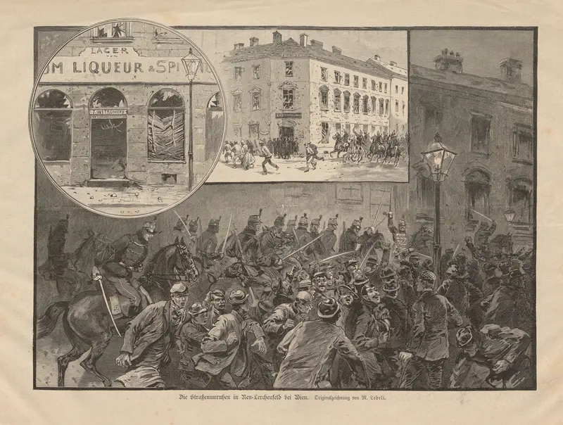 Historical scene of unrest in a city by Moritz Ledeli, realism