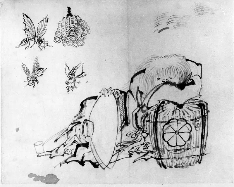 A shōjō spirit with a red face joyfully holding a cup, surrounded by flowing robes.