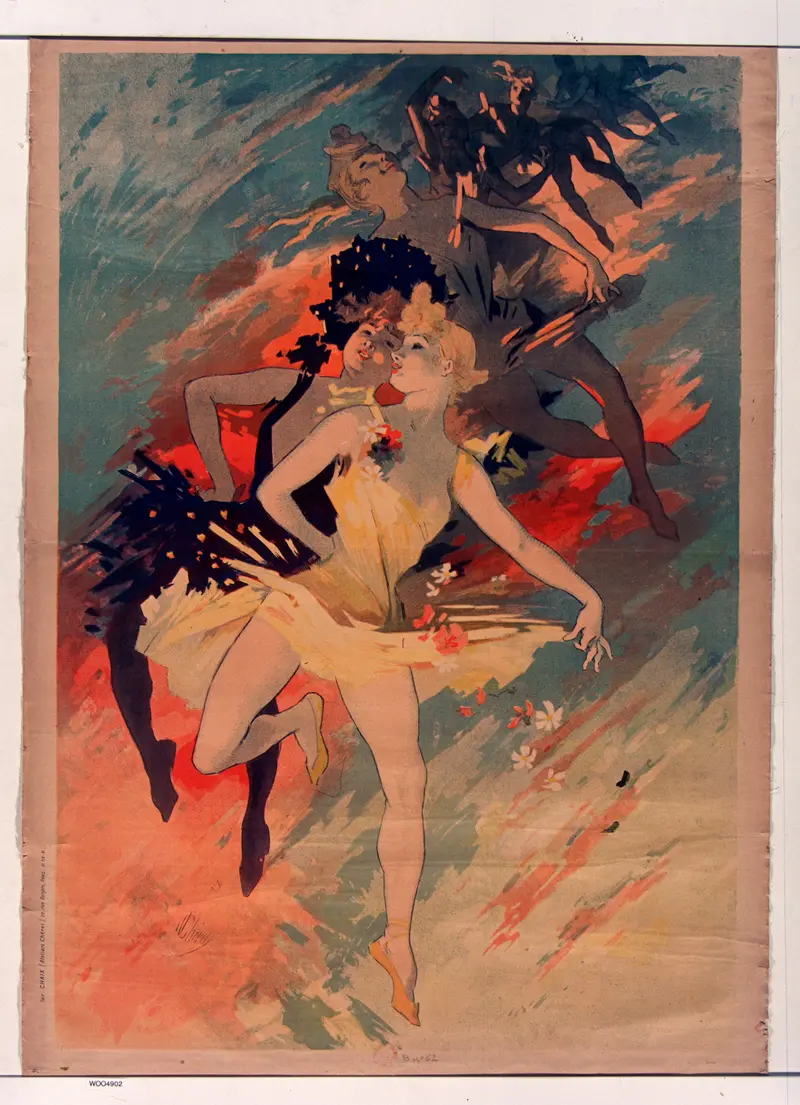 A vibrant depiction of dancers in motion by Jules Chéret.