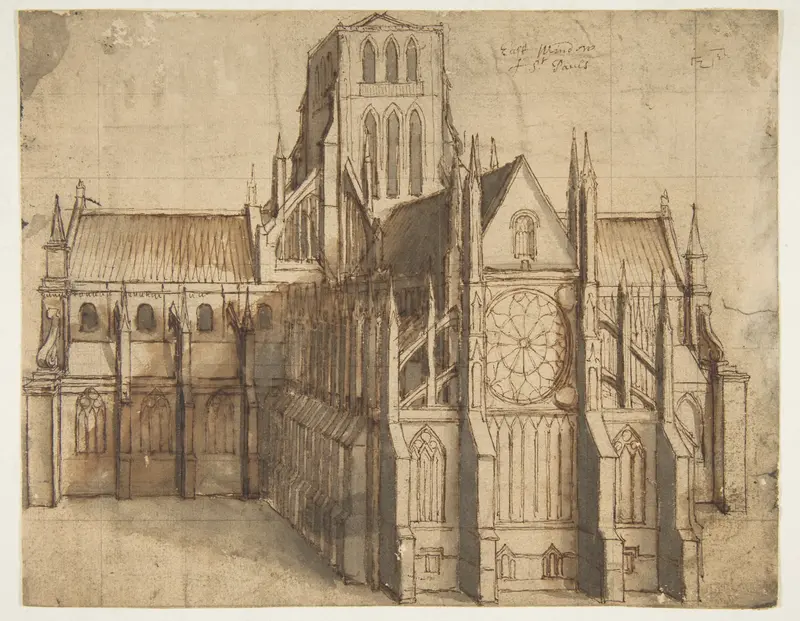 Wenceslaus Hollar's etching depicts Old St. Paul's Cathedral in London from the east.
