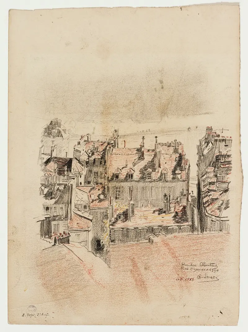 Rue des Chantres et rue Chanoinesse by Charles Jouas, impressionist landscape with trees and buildings.