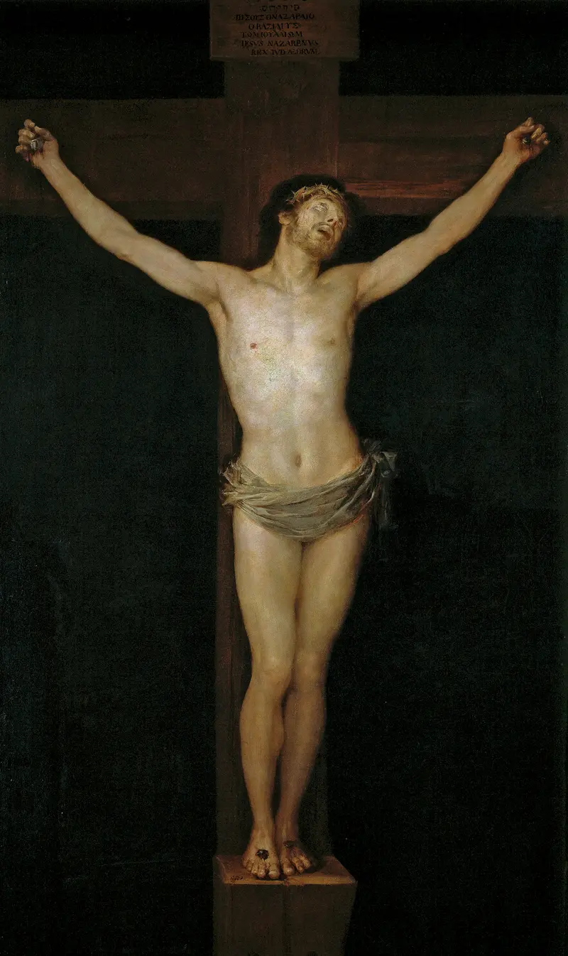 A serene depiction of Christ Crucified, emphasizing purity and grace.