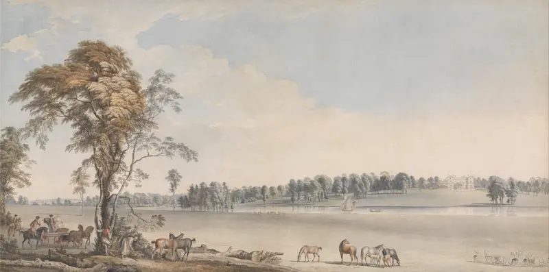 Landscape with hills and forest by Paul Sandby, oil painting, 1767